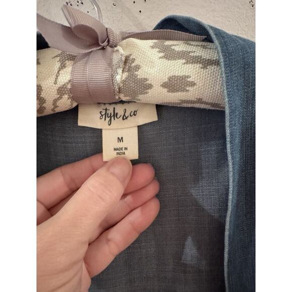 Style & Co Womens Embroidered Open Front Chambray Kimono Medium Pockets Teacher - Picture 6 of 9